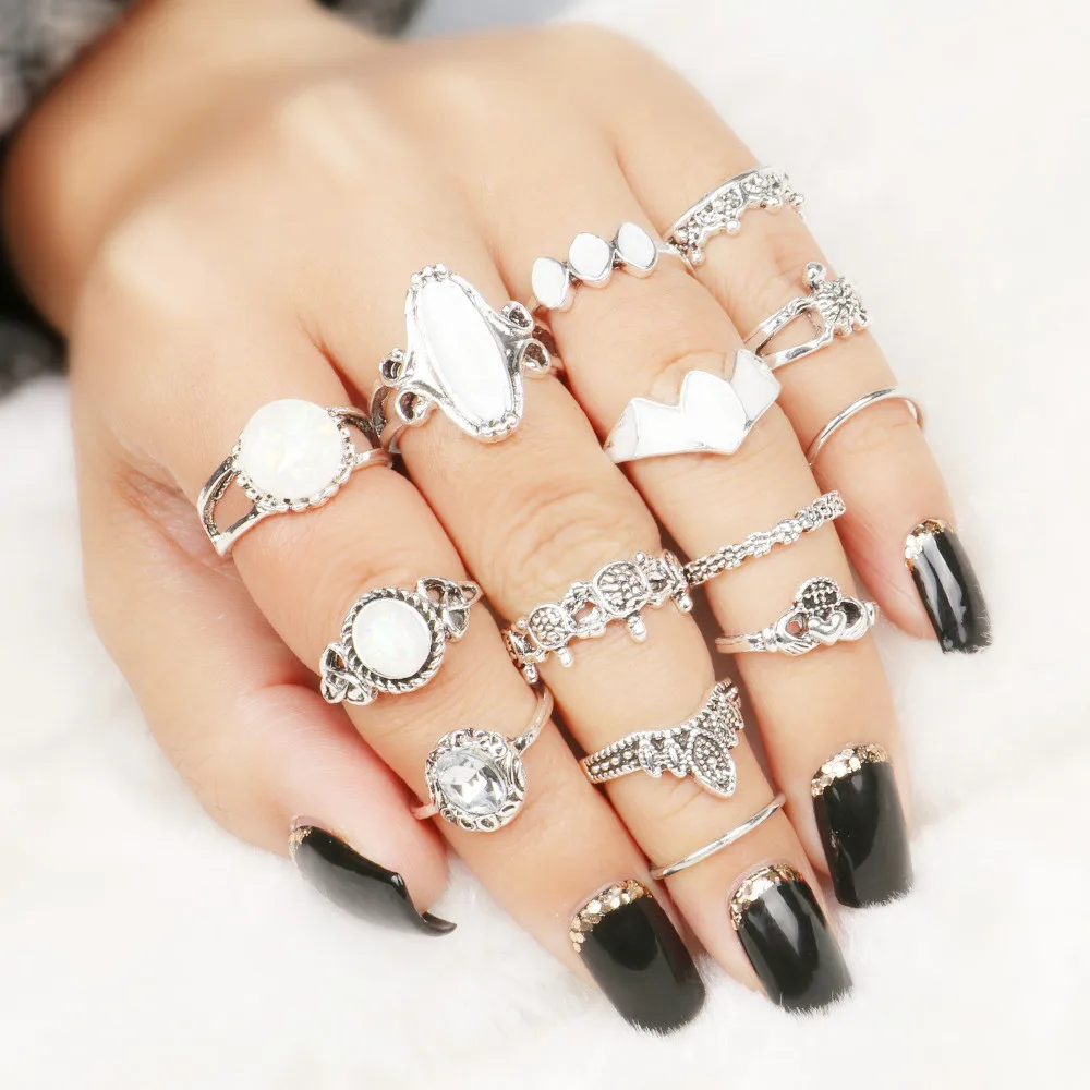 Новинка 2018 года Античное золото серебро Луна Корона кристалл кольцо костяшки