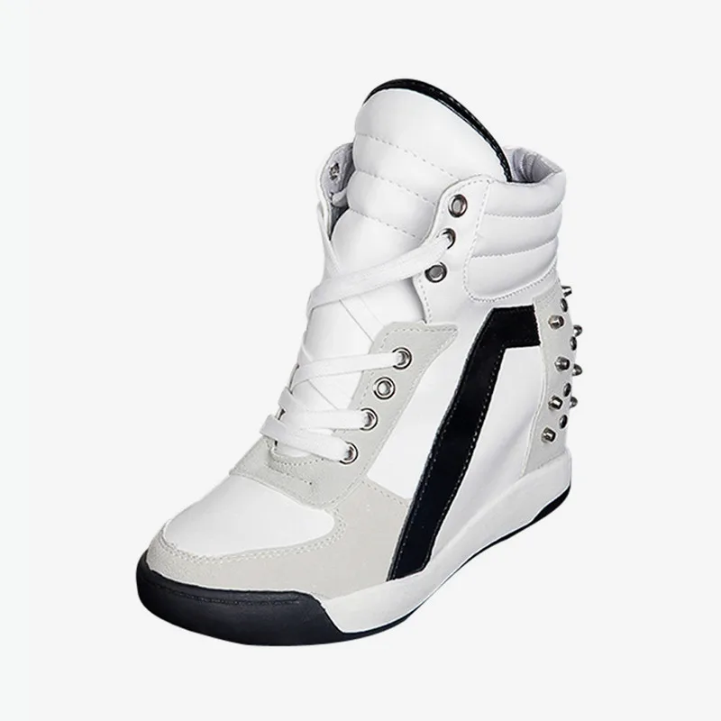 

Women Vulcanized shoes woman lace up footwear Casual female fashion increase height rivet shoes platform woman shoes