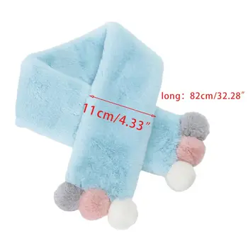 

82x11cm Child Girls Boys Winter Thicken Plush Cross Loophole Collar Scarf with Cute Pompom Balls Kids Windproof Neck Warmer 517D