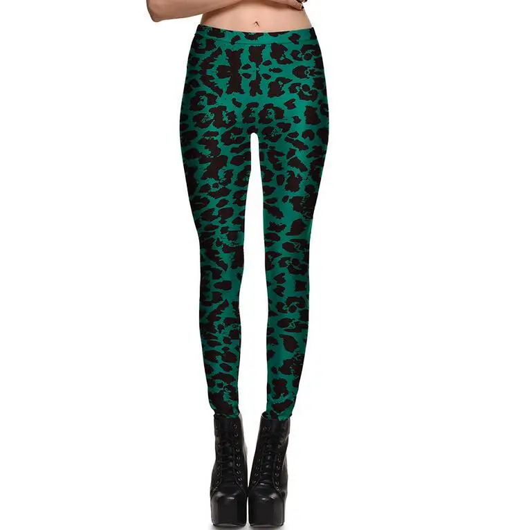 INDJXND леггинсы Лидер продаж женские череп и цветок черные леггинсы с цифровой печатью брюки тянущиеся для фитнеса брюки плюс размер 4XL - Цвет: K110 Green Leopard