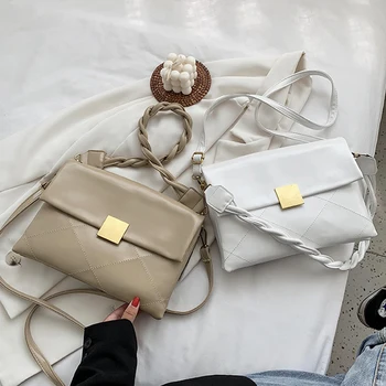 

Casual Weave Strap Women's Shoulder Bag Designer Solid Color Crossbody Bags for Women 2020 Fashion PU Leather Woman Bags Purses