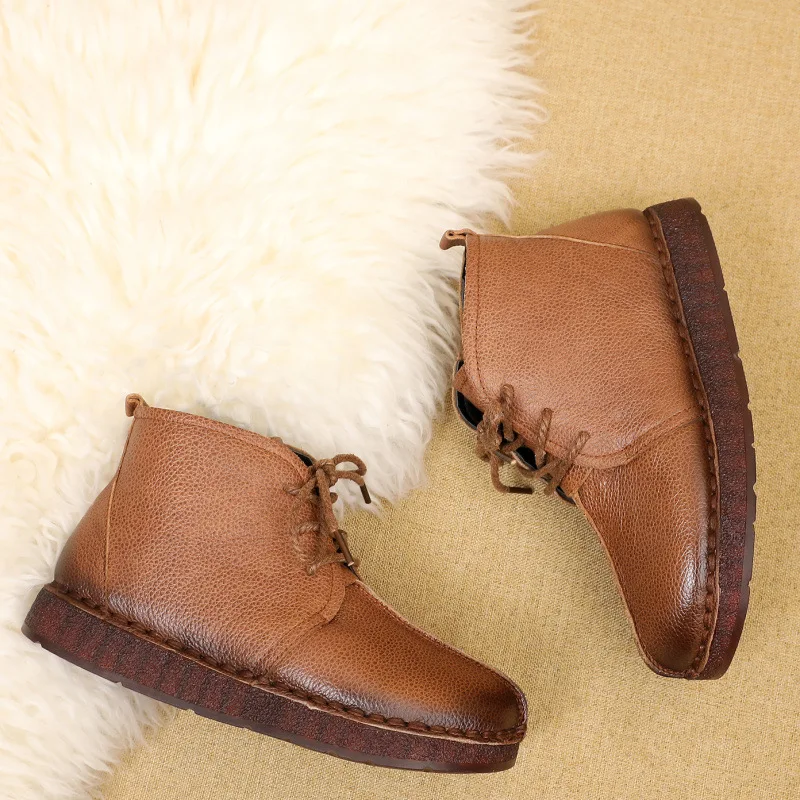 GKTINOO Women Snow Boots Vintage Genuine Leather Fur Winter Warm Ankle Boots For Women Flat Mother Shoes