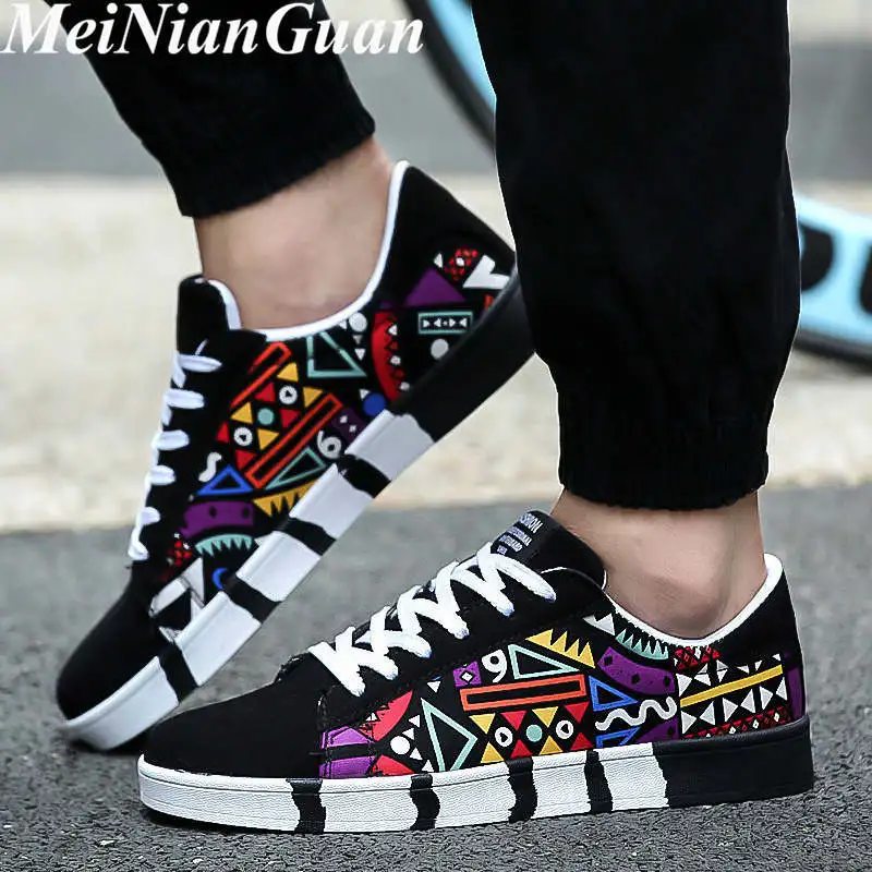 Men Shoes Sneaker Graffiti Man Canvas Black Mens Fashion Casual Lightweight Breathable