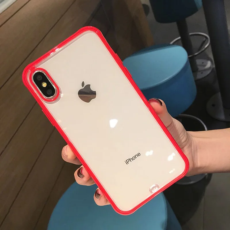 Ударопрочный модный силиконовый чехол для телефона iPhone 11 Pro Max X XS XR XS Max 8 7 6s 6 Plus Прозрачная защитная задняя крышка - Цвет: Red