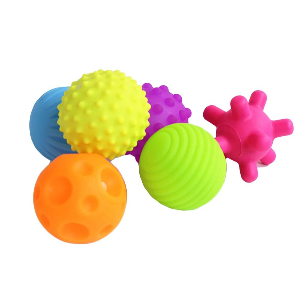 6Pcs Sensory Touch Multiple Textured Baby Balls with BB Sound Bath Education Toy Developmental Toy Texture Ball Various Shapes
