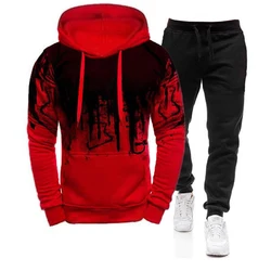 Ensemble de vêtements de sport pour homme, deux pièces, sweat shirt et pantalon d'entraînement, grande taille, mode d'automne 