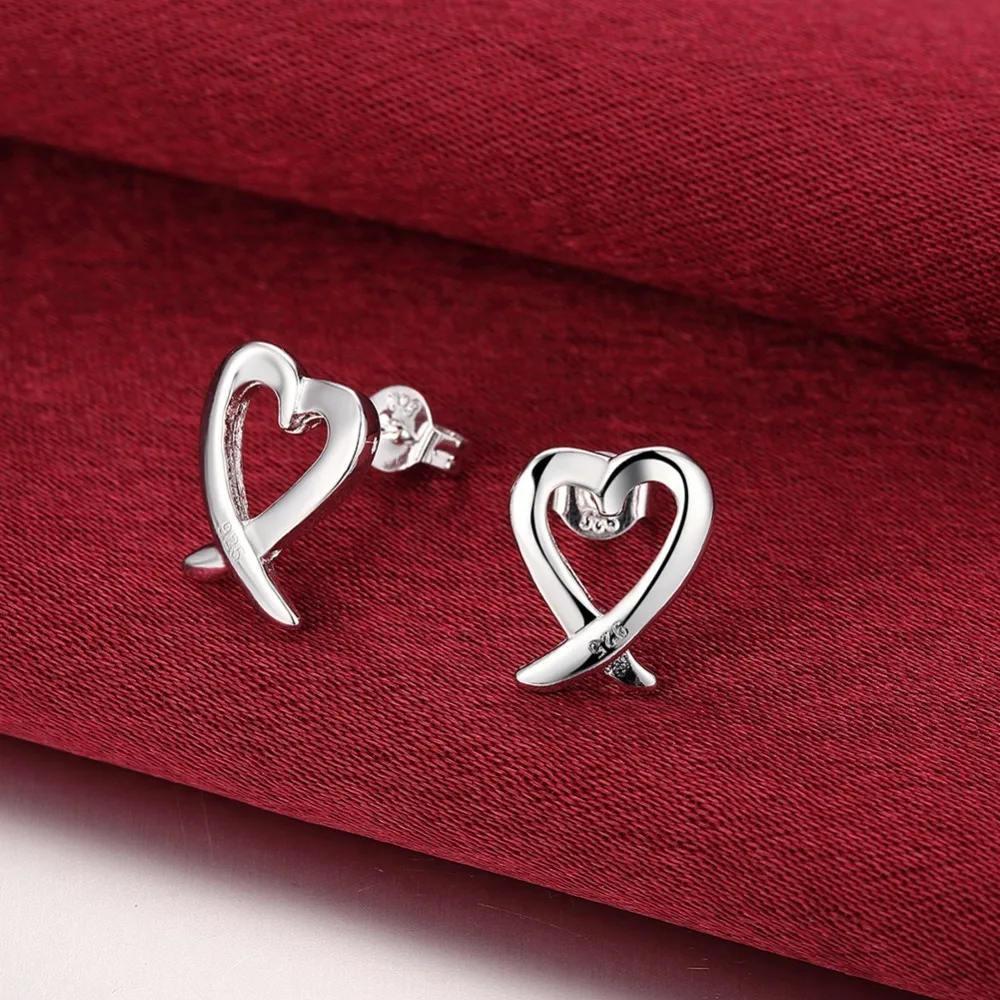 Fashion 925 Sterling Silver Delicate Forever Love Heart Stud Earrings For Woman Female Fine Jewelry