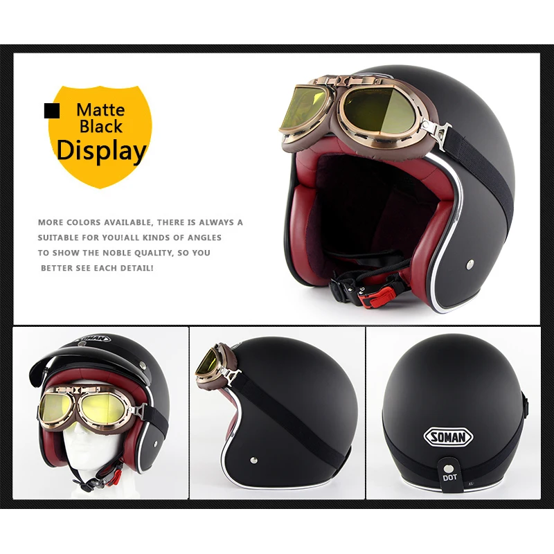 Matte Black Полнолицевой мотоциклетный шлем Ретро мотоциклетный шлем открытый шлем с очками спортивный гоночный шлем для детей мальчиков скейт - Цвет: Matte Black