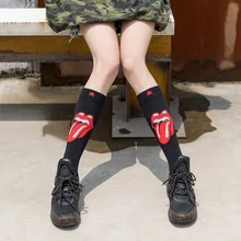 Носки до колена в американском стиле; женские носки до бедра с красными губами; носки до середины икры в стиле знаменитостей; хлопковая уличная одежда для женщин