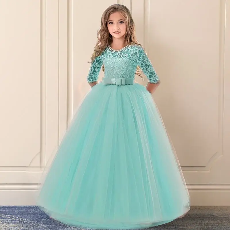 Dress1 Blue Платье для девочек кружевное платье принцессы из тюля для свадебных мероприятий на осень, костюм для детей от 6 до 14 лет детское вечернее длинное платье на Рождество, выпускной вечер, meisjes jurk - Цвет: Dress1 Blue
