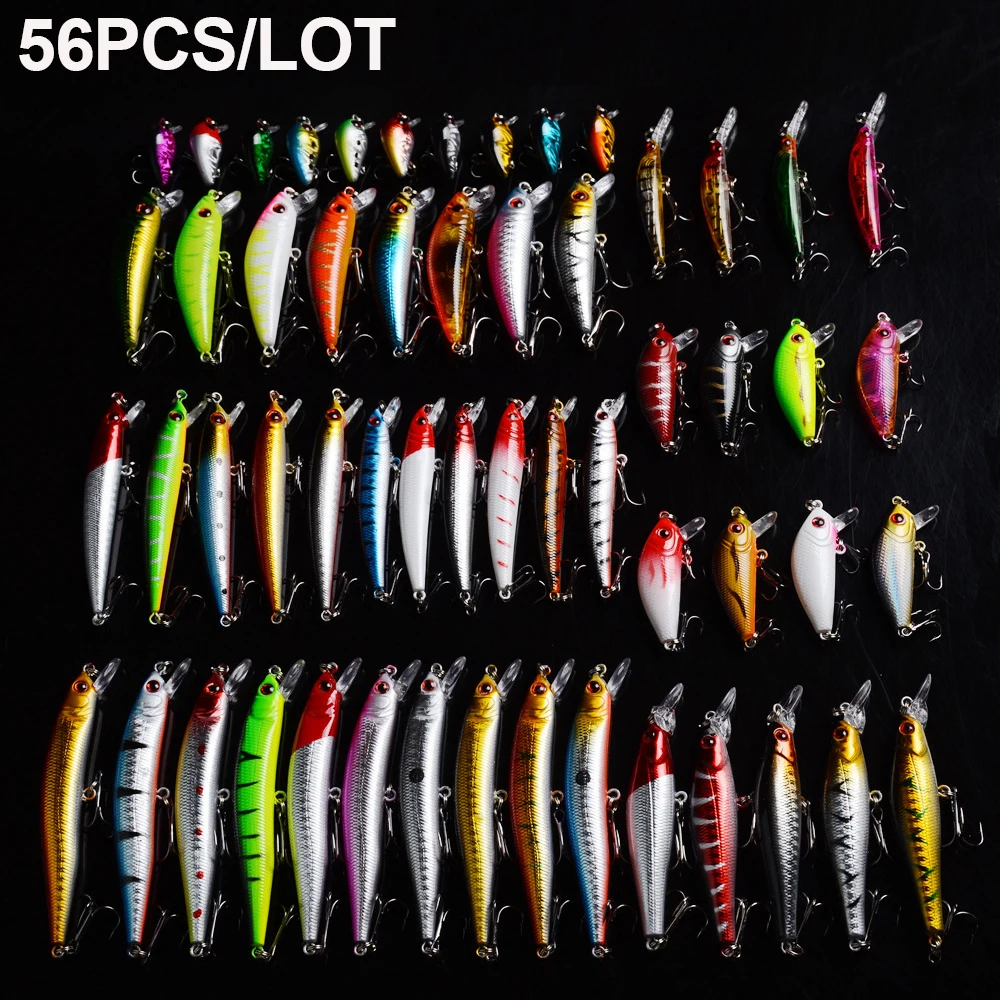 A-56pcs GLEEGLING 56 шт./компл. палатки для зимней рыбалки приманки комплект смешанные Рыбалка, встроенный в транспортное средство Ложка VIB блесна приманка Шестерни рыболовные снасти - Цвет: A-56pcs