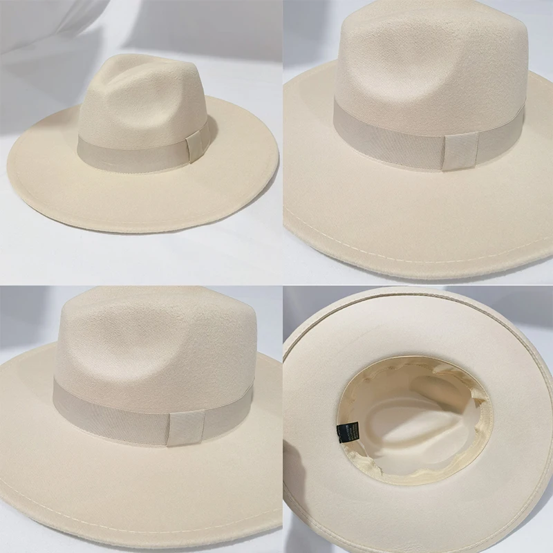 Fedora Hats for Women New 9.5cm Wide Brim Dress Men Caps Felted Hat Panama Church Wedding Ribbon Band Men Hat Sombreros De Mujer wide brim fedora hat