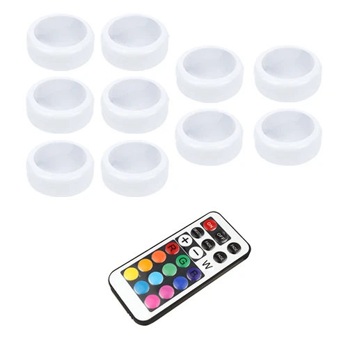 10pcs Lamp 1Remote Светодиодный светильник шайба под шкаф светильник ing RGB с регулируемой яркостью сенсорный 12 цветов беспроводной на батарейках шкаф ночной Светильник - Испускаемый цвет: 10pcs Lamp 1Remote