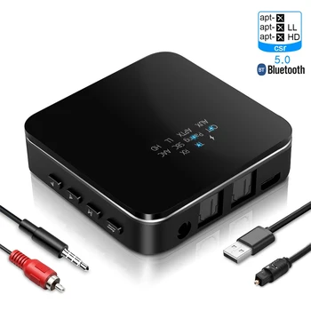 

Bluetooth 5.0 Remote Transmitter Receiver 3.5mm USB Charging HD High Sound Quality Wireless Audio Adapter for Car TV Black