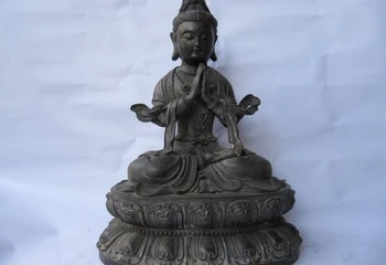 

zm voge gem S1327 Tibet 100% Pure Bronze Sit Kwan-Yin Guan Yin Bodhisattva Buddha Statue