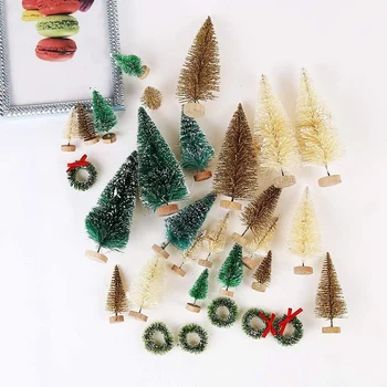

30 Pcs Miniature Frosted Christmas Trees Bottle Brush Mini Trees Plastic Tabletop Trees Ornaments for Christmas Room