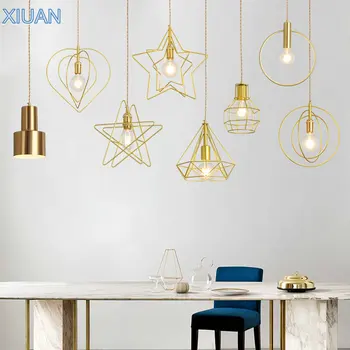 

360 Rotatable Gold Pendant Light Fve-Pointed Star Round Metal Cage Sconces Post modern Simple DIY Hanging Lamp for Kitchen Bar