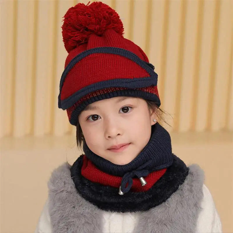 COKK Winter Hats Girls Boys Knitted Hat Warm Pom Pom Cap Skullies Beanies For Children High Quality Girls Mask Windproof