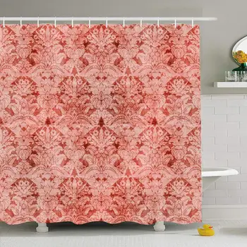 

Shower Curtain Set with Hooks 72x72 Ornate Grunge Luxury Damask Elegant Grungy Fire Coral Tapestry Baroque Seamless Abstract
