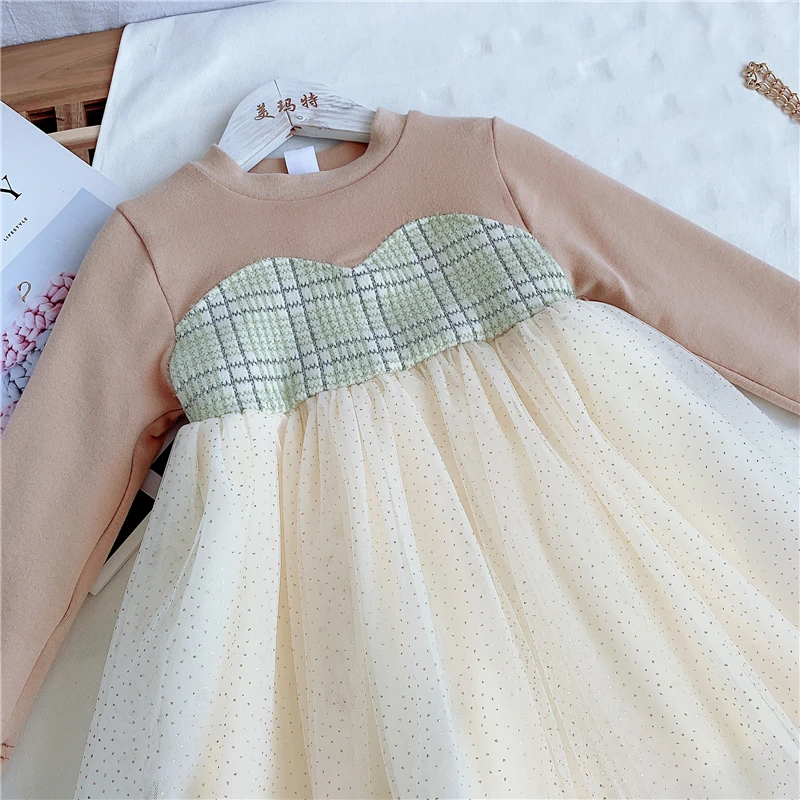 Новинка года, Модный комплект одежды для маленьких девочек, клетчатое пальто+ платье с длинными рукавами элегантная Новогодняя одежда для девочек Детские костюмы принцессы
