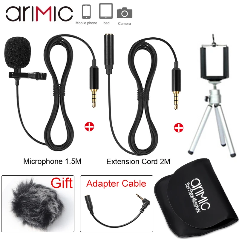 1.5M/6M Clip-on Lavalier Lapel Microphone for iPhone Android Smartphone and DSLRs