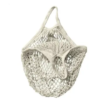 

Portable Cotton Blend Handbags Fruit Storage Supermarket Mesh Net Outdoor Solid Folding Reusable Large Capacity Shopping Bag
