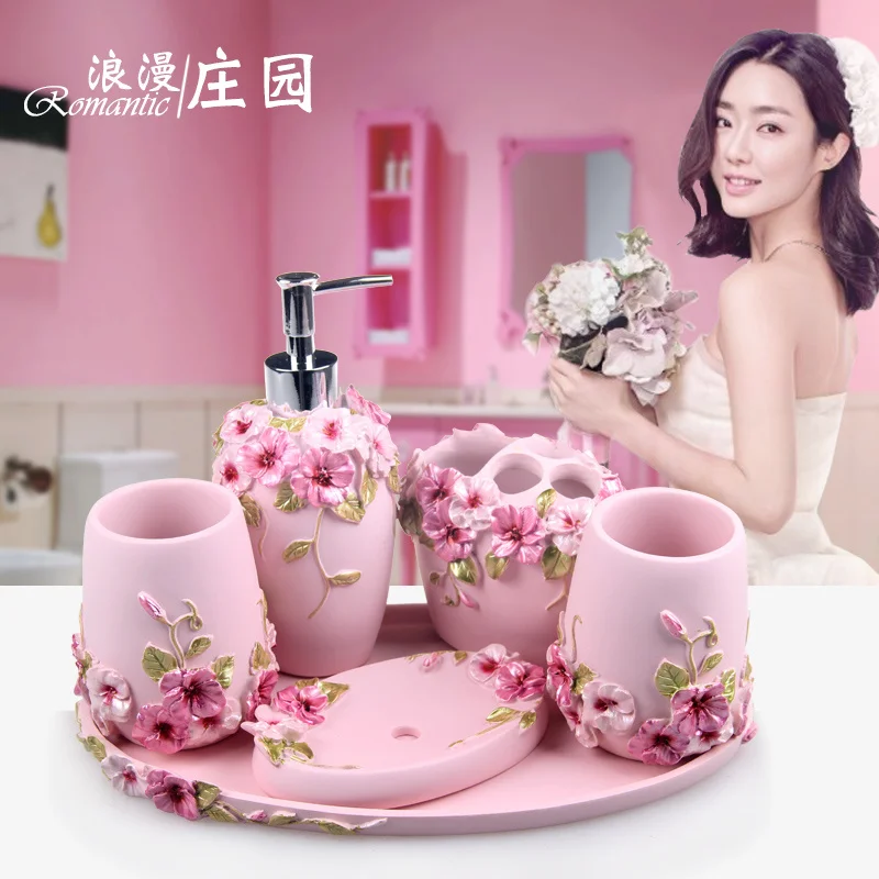 bathroom decor accessories5PCS Bathroom sets toothbrush cups shampoo bottol european-style creative simple wedding suit gift