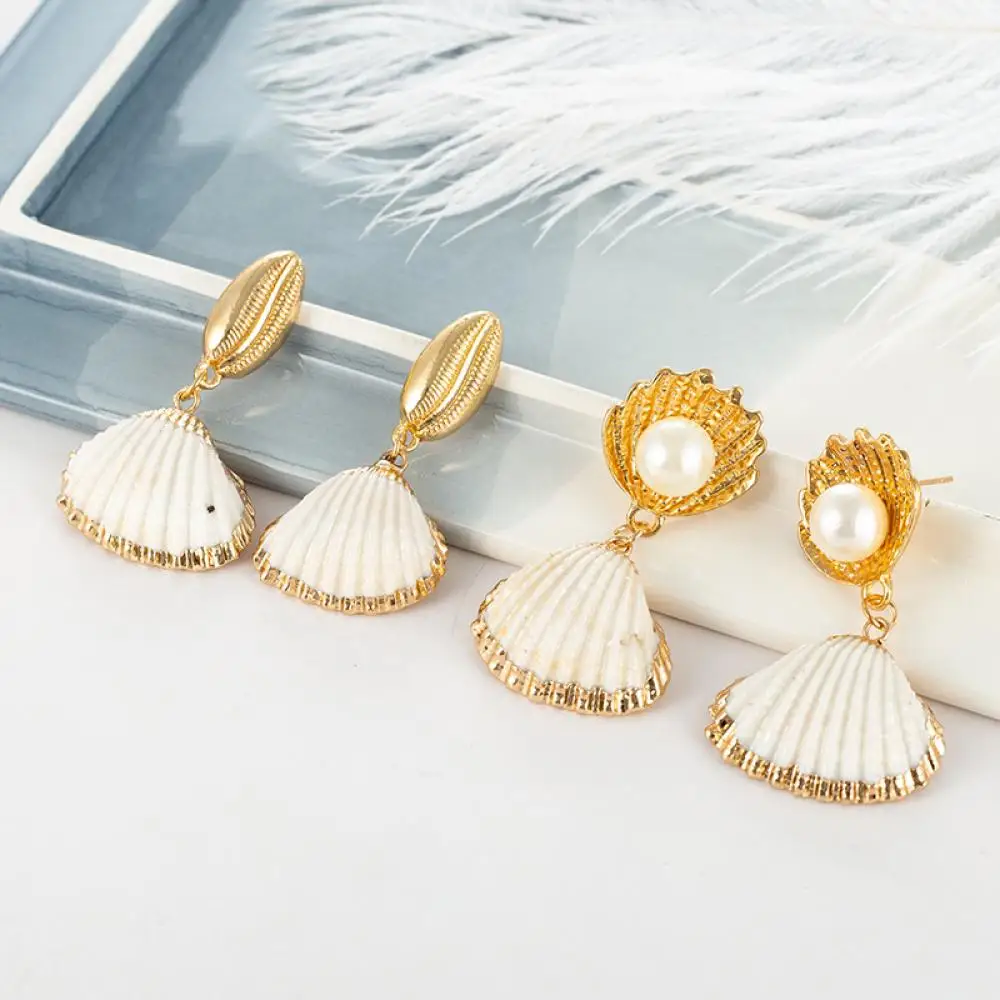 Богемная натуральная оболочка Позолоченный край модная серьга пляж для женщин