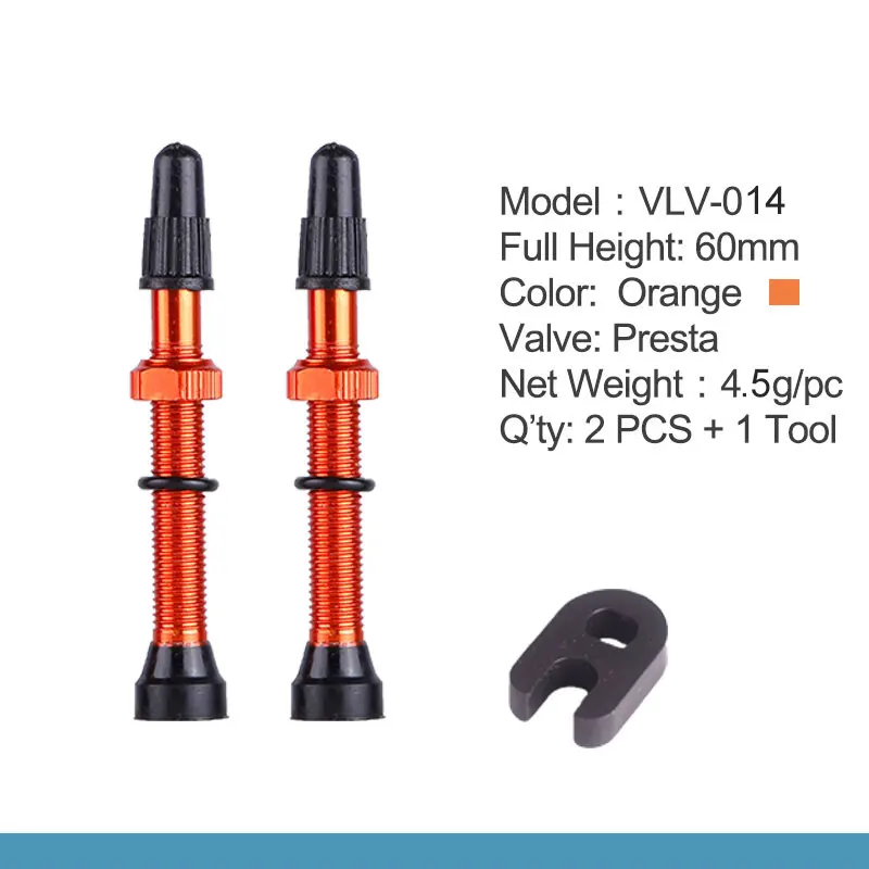 60mm Orange 1 Pair Велосипед 1 пара 48 мм 60 мм Presta клапан для дороги MTB велосипед бескамерные шины латунный сердечник сплава стволовых бескамерный герметик совместимый - Цвет: 60mm Orange 1 Pair