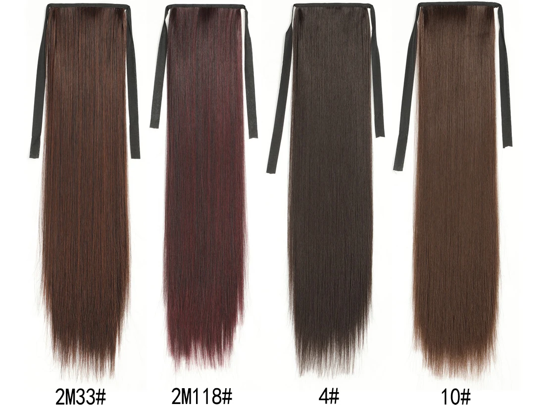 Ombre Long  24" Straight Synthetic Ponytail Hair Extensions Wrap On Clip-in Pony Tails Natural Hair Heat Resistant Hair Pieces