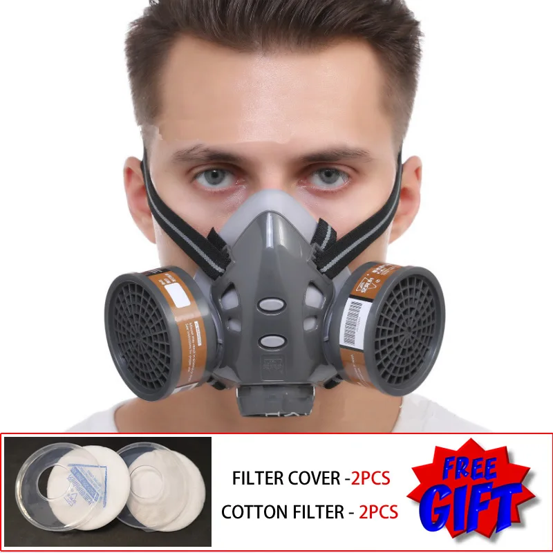 

Double Filters Half Face Respirator Dust Gas Mask For Painting Spraying Factory Industry Home Emergency Survival Safety