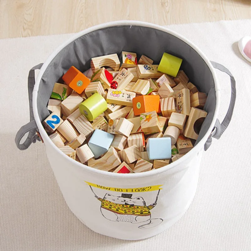 Creative Cotton Linen Laundry Folding Storage Bucket Dirty Clothes Barrel Children Toy Storage Basket Gift