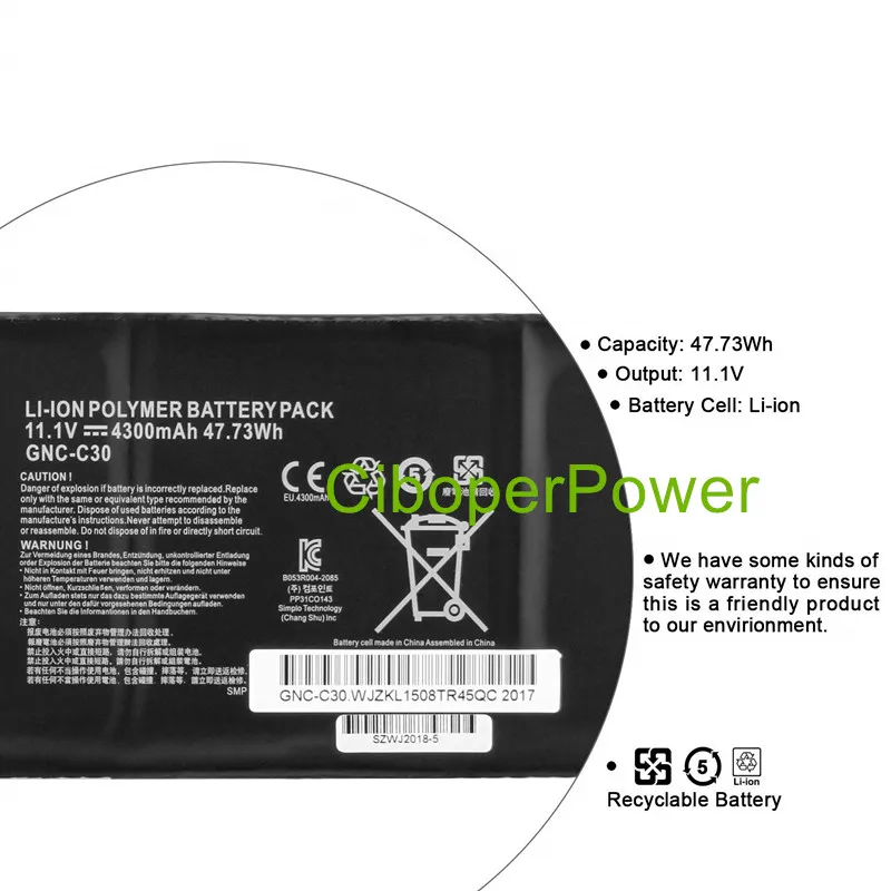 Качественный Аккумулятор для ноутбука 11,1 V 4300mAh 47.73Wh GNC-C30 для U2442 U24F P34G V2