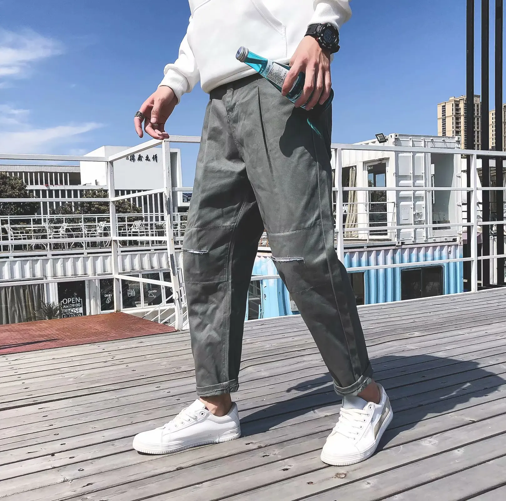 

Hong Kong Style CHIC Loose Casual Trousers Ulzzang Straight-leg Pants Men's Popular Brand Japanese-style Solid Color Versatile C