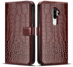 Leather Flip Magnetic Wallet Case for OPPO Smartphone - Sleek Protection and Stylish Design (Deep Brown)