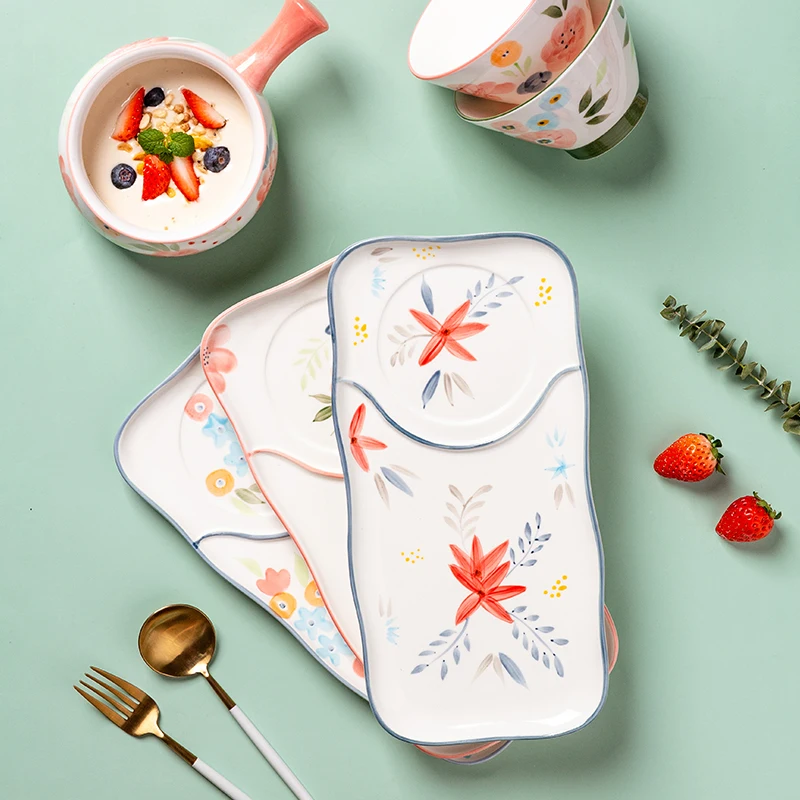 Set da tavola in ceramica con fiori Set da colazione per bambini piatto da  Dessert piatto da insalata ciotola da cucina Set di stoviglie da cucina -  AliExpress