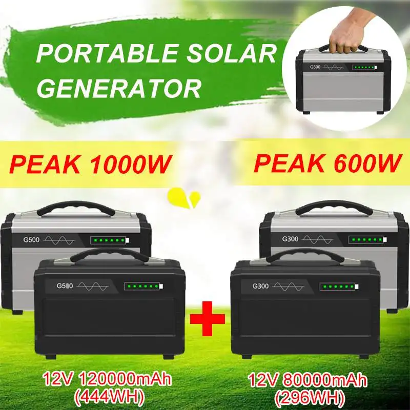 1000W Portable Solar Generator Inverter UPS Pure Sine Wave Powers Supply USB Outdoor Energy Storage LCD Display 120000mAh