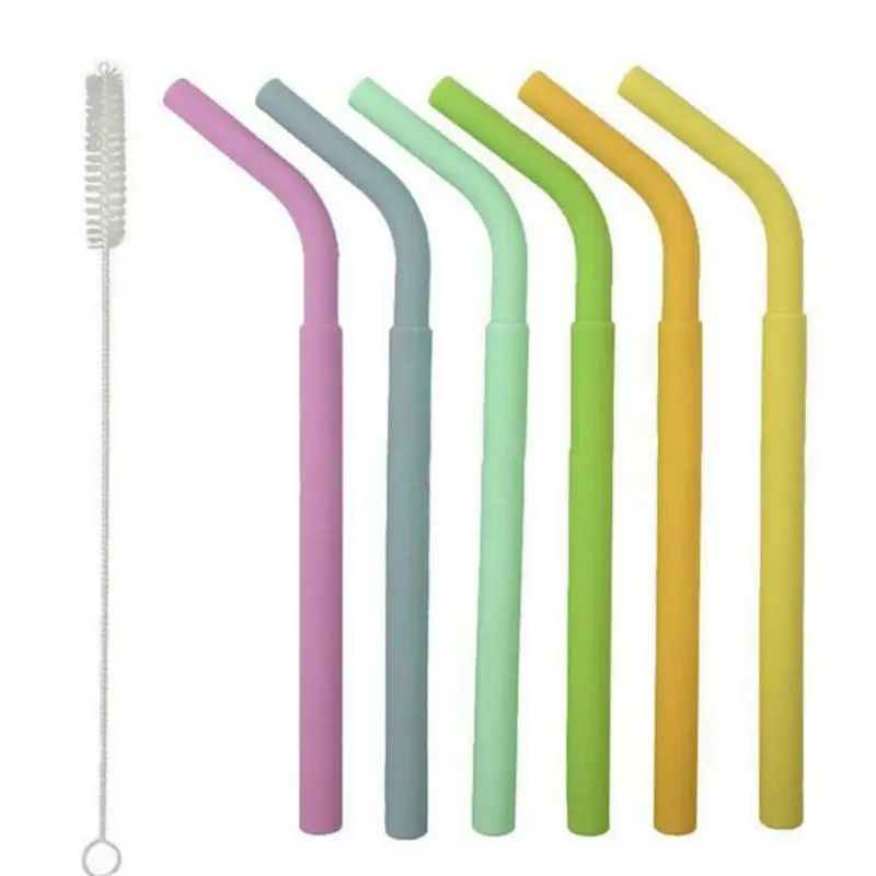 6pcs Portable Straw Kit with Cleaning Brush For Kids Juice Tea Milk Silicone Reusable Drinking Straw For Outdoor Travel Camping