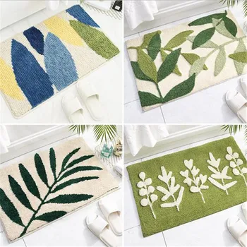 

1PC Flocking Home Door Mat Feet Pads Green Plant Bathroom Bath Mats Toilet Bathtub Floor Pad Rug Absorbent Anti-Slip Carpets