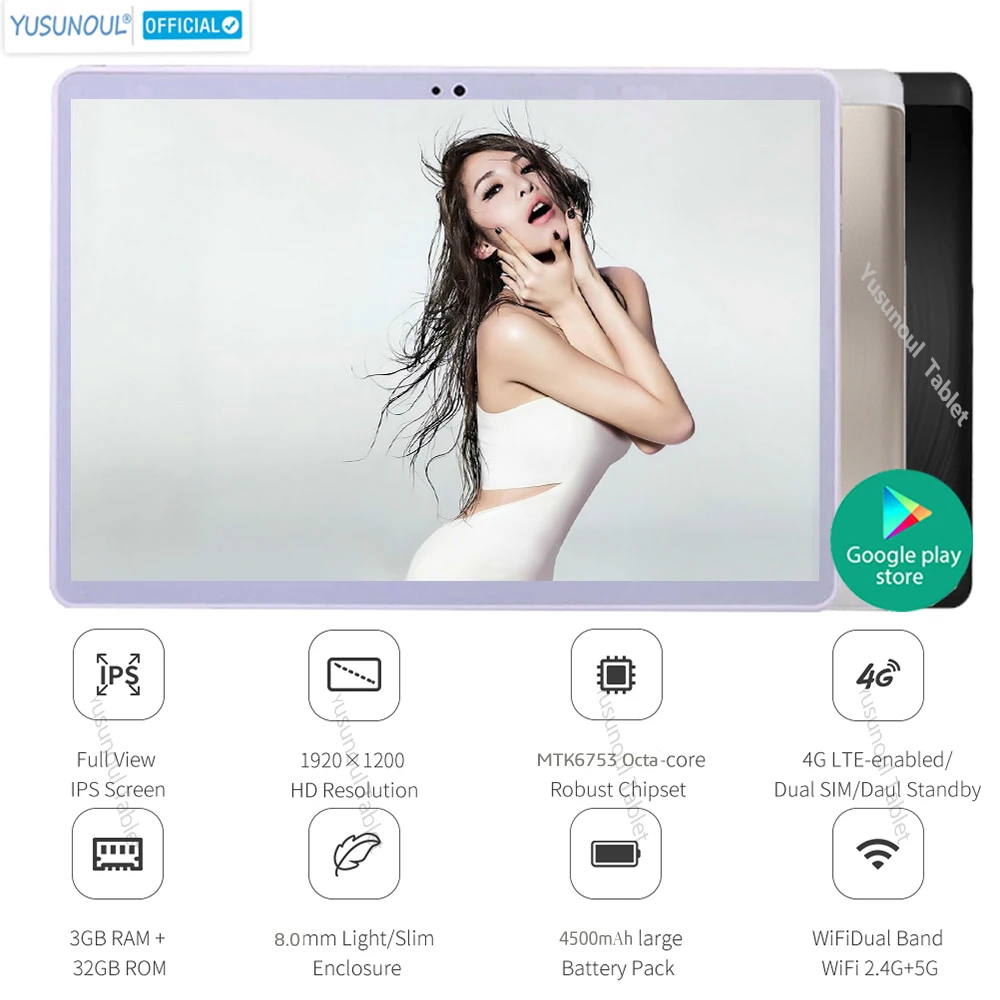Планшет Google Play 10 дюймов с ультрачетким разрешением HD 4G LTE 1920*1200 IPS Восьмиядерный