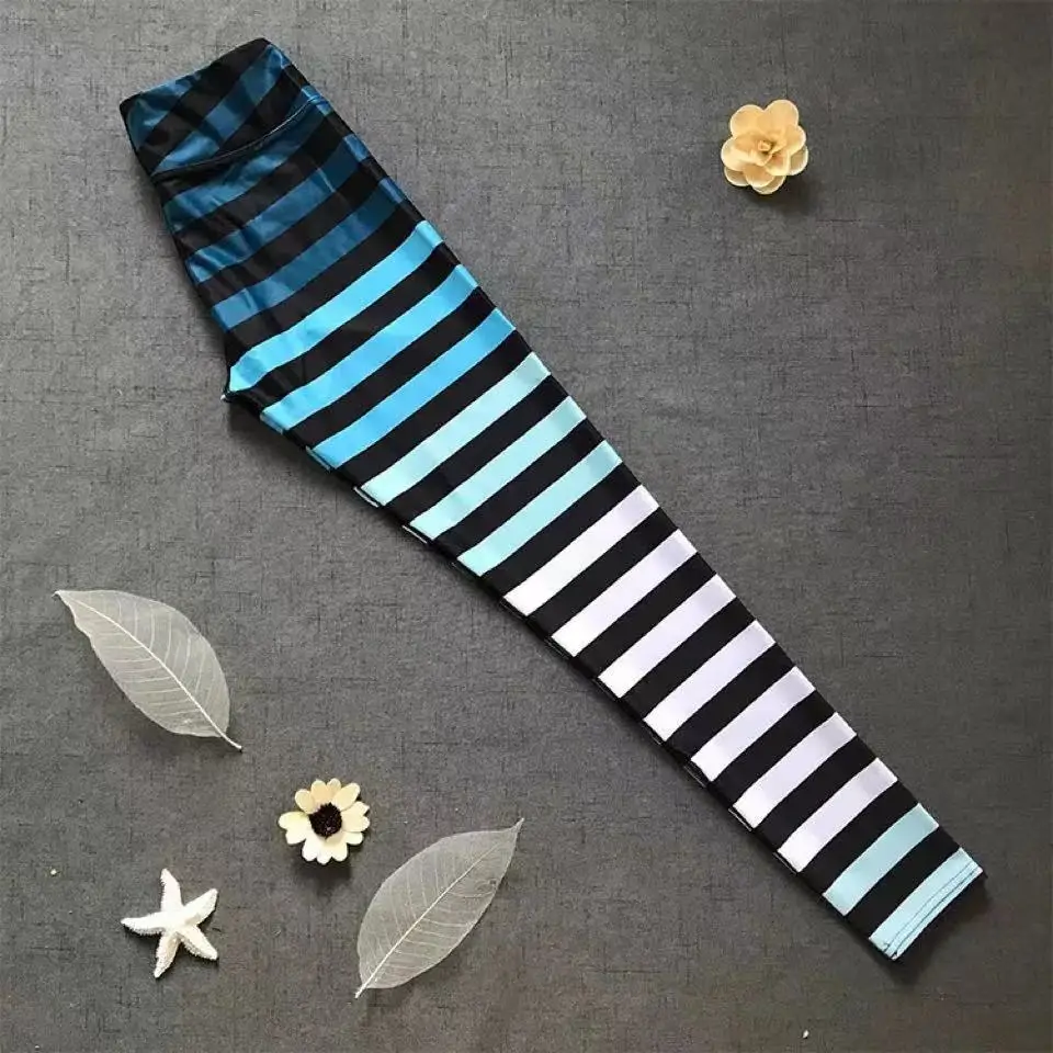 Active Colorful Printing Striped High Waist Leggings Women Clothing Slim Fitness Thin Stretch Casual Wear Home Trousers Winter