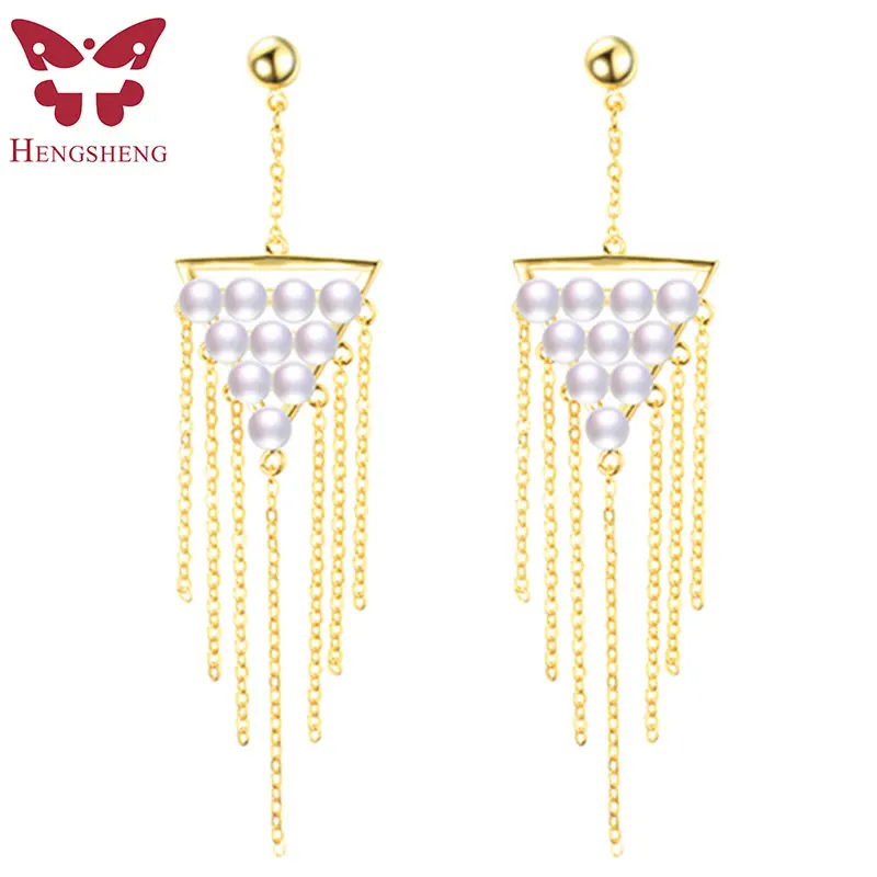 Golden Tassel 4-5mm Bread Pearl Earrings 925 Sterling Silver For Women 100% Genuine Earings Fashion Jewelry 2021 | Украшения и
