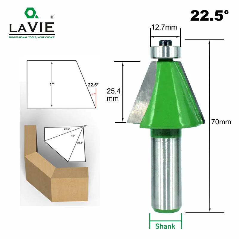 LAVIE 1 шт. 12 мм 1/" хвостовик фаски маршрутизатор бит 11,25 15 22,5 30 45 градусов Фрезерный резак для дерева машина MC03232