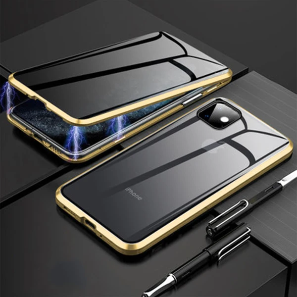Золотой Роскошные Чехлы с закаленным стеклом для iPhone 11, чехол, не подсвечивающий Магнитный чехол, чехол для Apple iPhone 11 Pro Max 360, полный Чехол - Цвет: Золотой