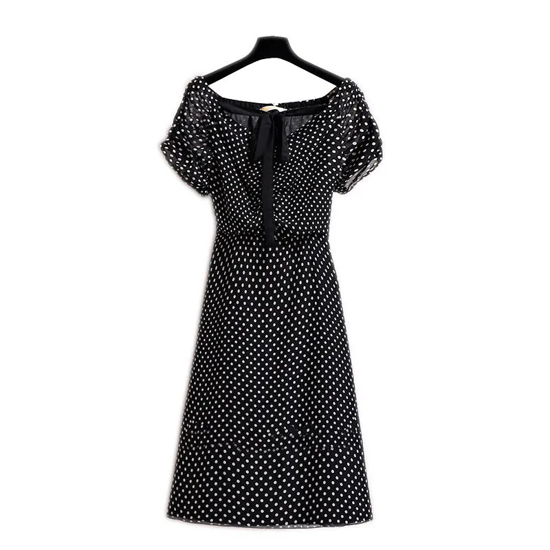 

2019 New Black Dot Oversize Women Clothes Summer V-neck Wave Point Women Dress Best Match Slimming Work Wear Office Women Dress