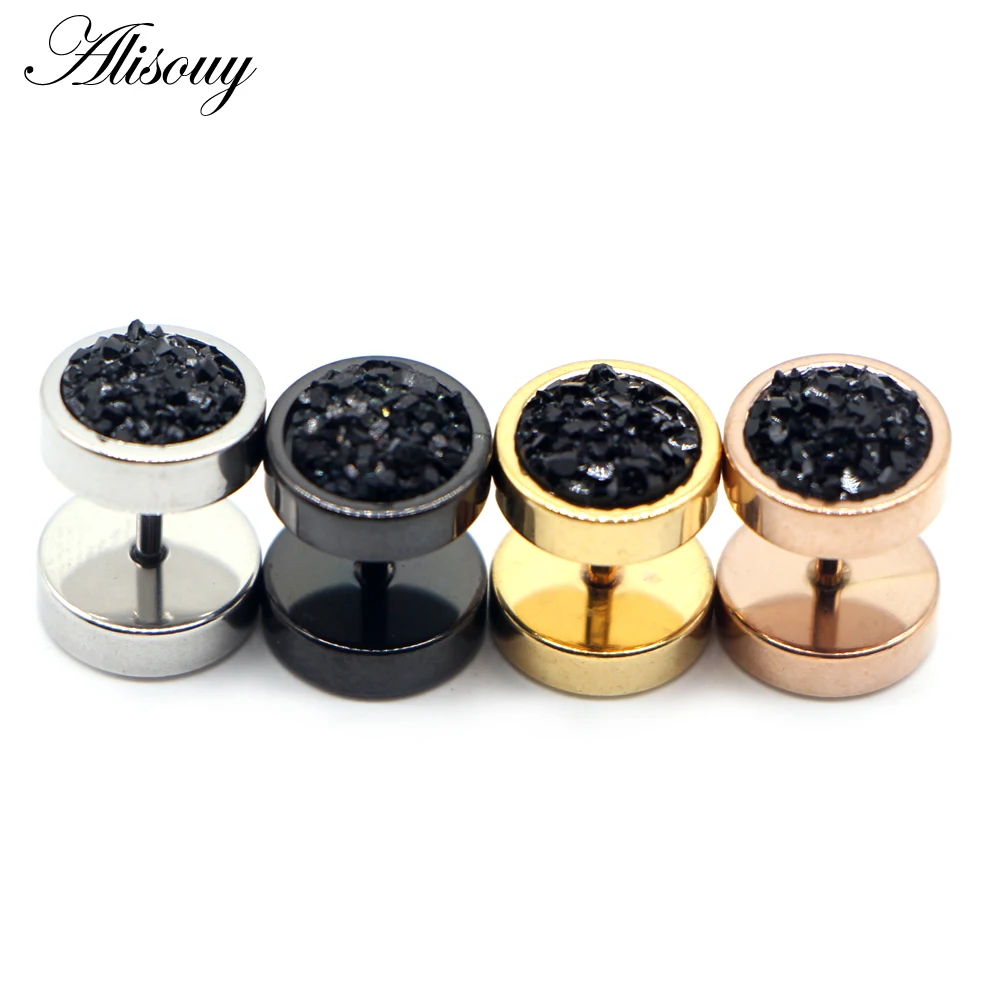 Stainless Steel Punk Double-Sided Crystal Barbell Ear Studs