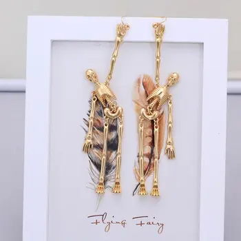 

Punk Gold Skeleton Bones Gothic Moving Part Spooky Drop Earrings Fashion Jewelry DXAA