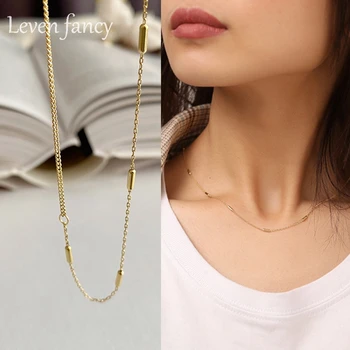 

Real 18K Gold Chain Necklace Sterling Silver 925 Asymmetric Curb Chain Choker for Women Party Jewelry Solid Silver Fine Necklace