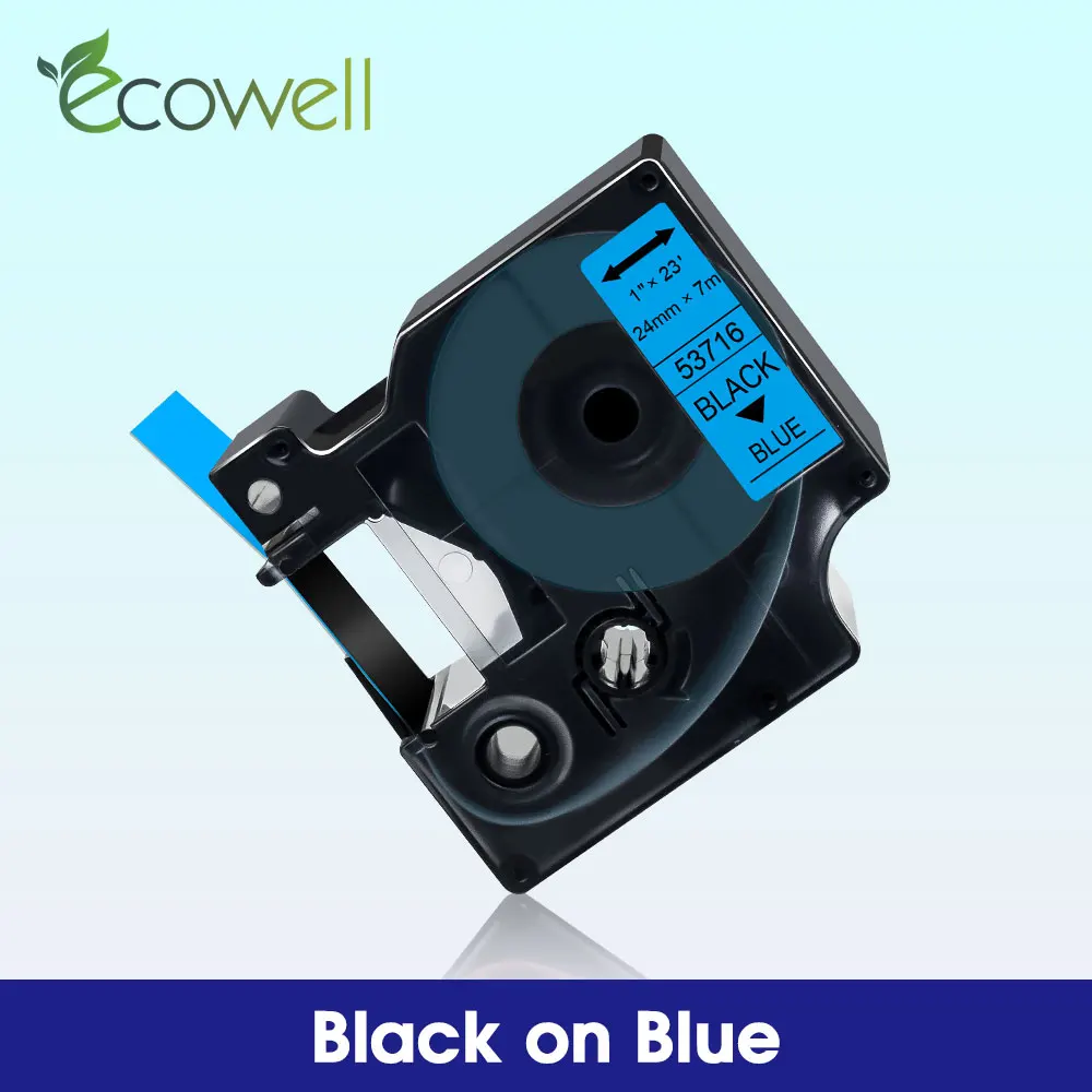 Ecowell 53716 24mm 테이프 Dymo LabelManager PnP 무선 500TS 용 파란색 바탕에 검은 색 Dymo d1 라벨 테이프 용 모바일 라벨러 라벨 메이커