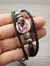  Anime Chainsaw Man Punk Leather Bracelet Figure Denji Pochita Makima Power Beam Glass Cabochon Snap Buckle Bracelet Jewelry Gift 